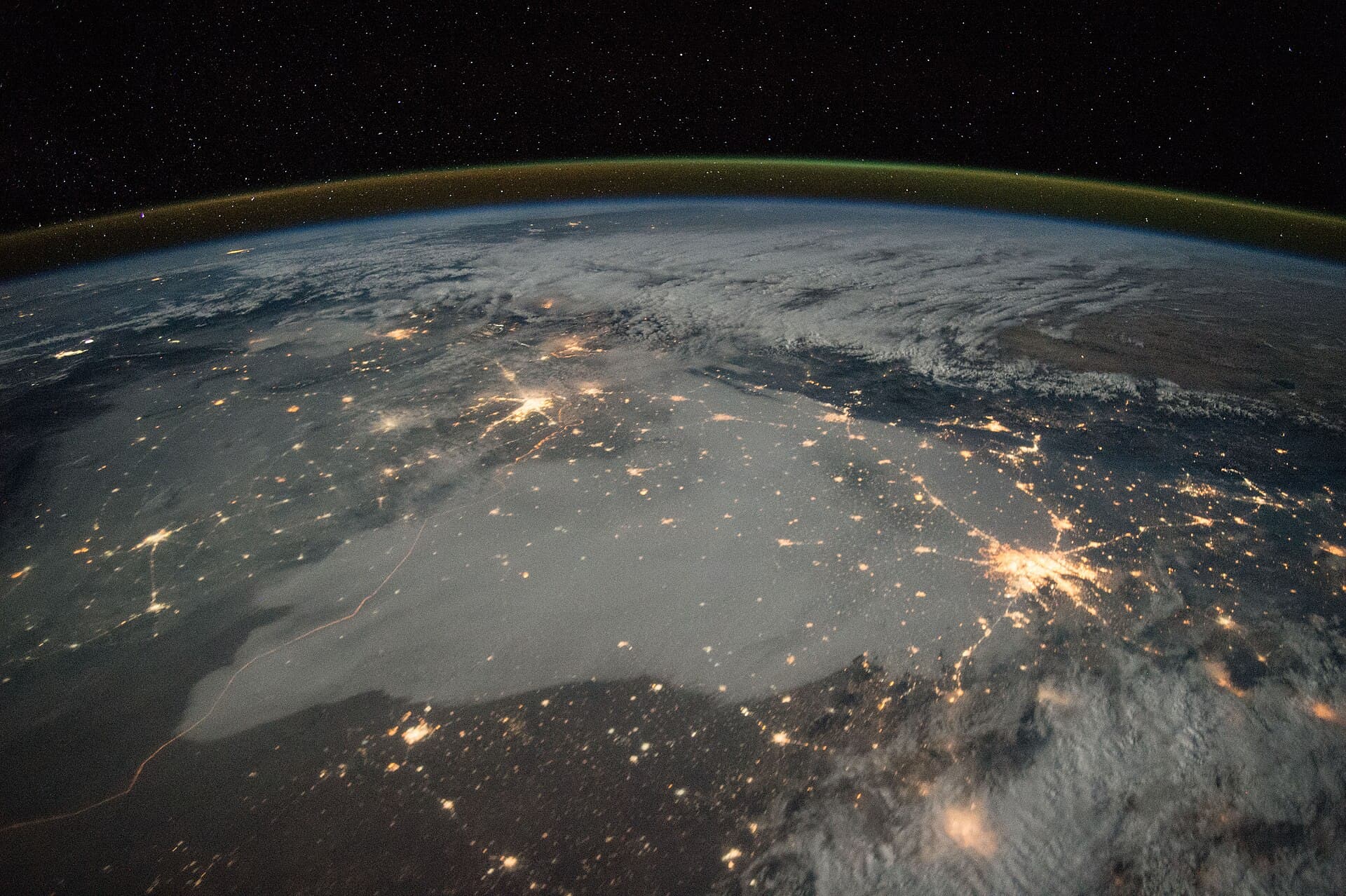 Satellite view over Central Asia at night