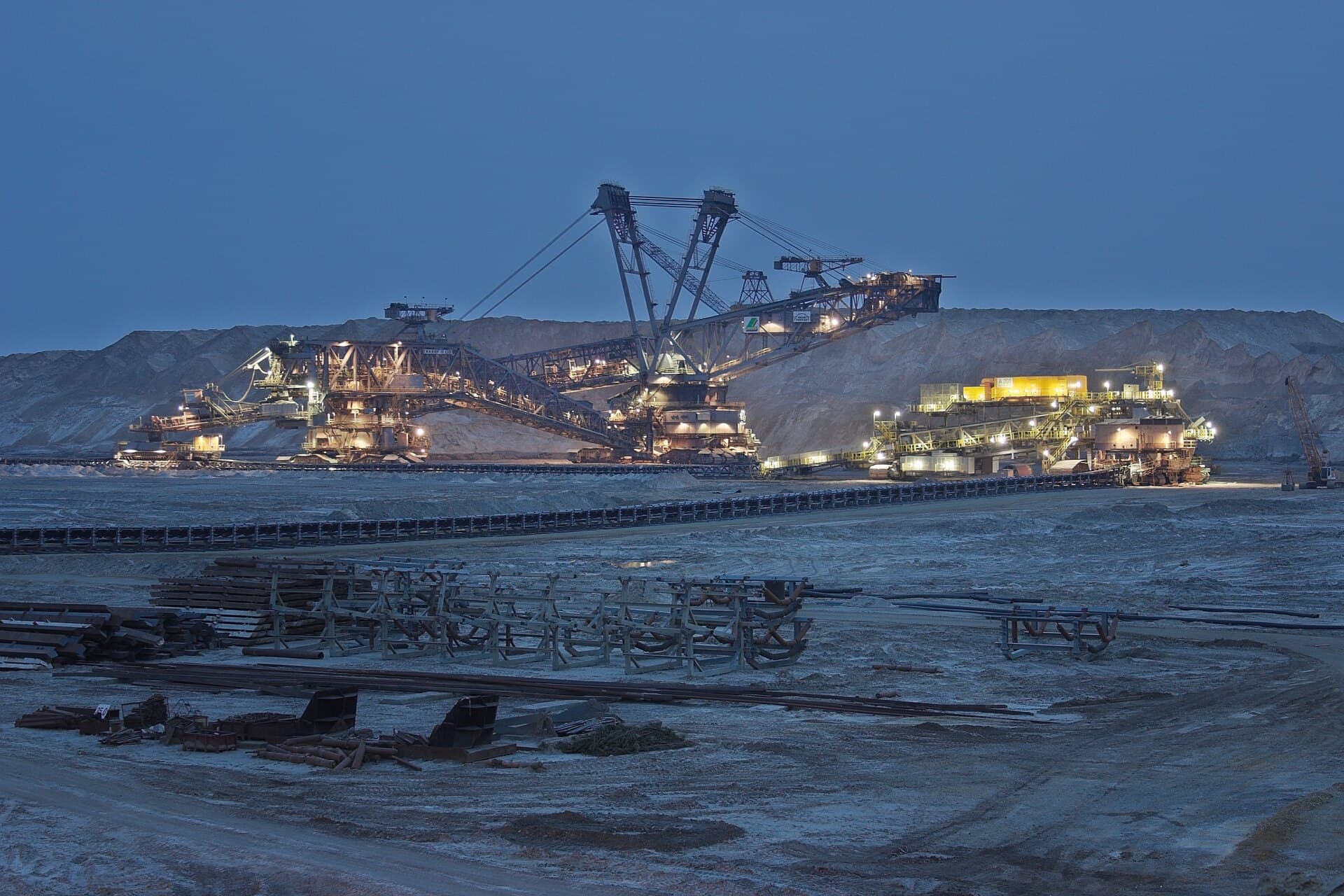 Open-pit coal mine with terraced benches