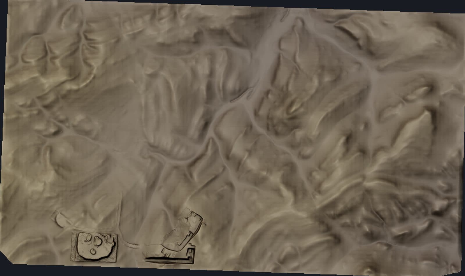Hillshaded elevation model of the Shanagan survey area